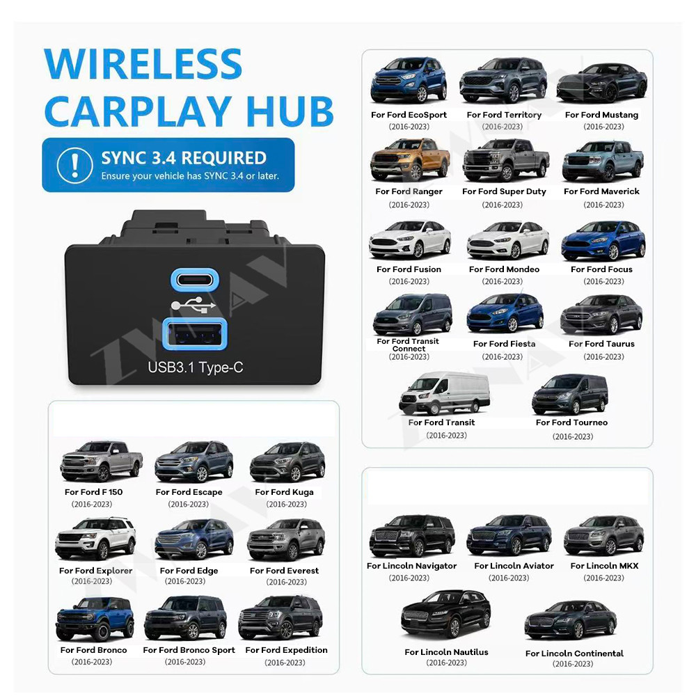 Usb Hub Type C - Adaptateur sans fil CarPlay Android Auto